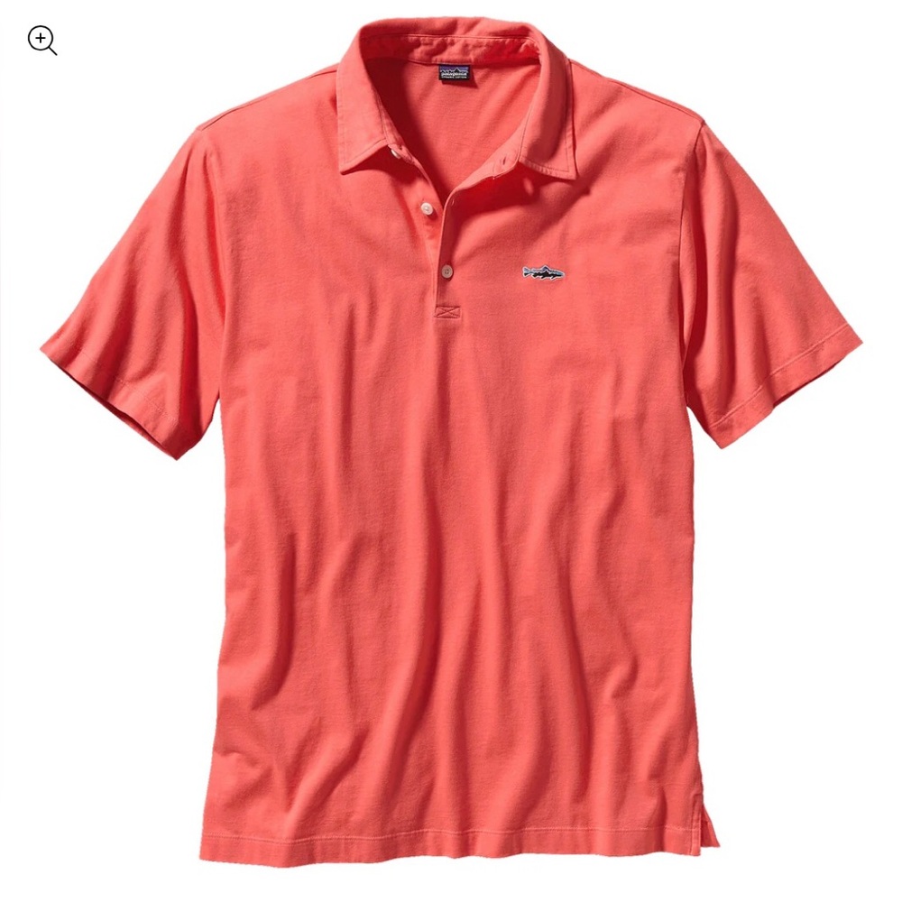 PATAGONIA Trout Fitz Roy Polo Shirt Coral Organic Cotton Men’s Large